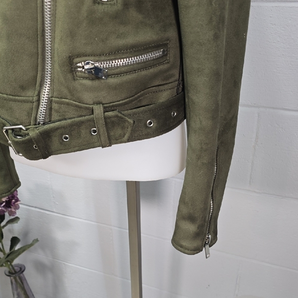 Zara Olive Green Suede Leather Jacket - Picture 5 of 12